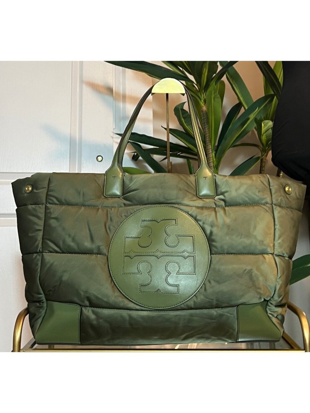 RARE! ✺ AUTHENTIC TORY BURCH ARMY GREEN PUFFER ELLA TOTE